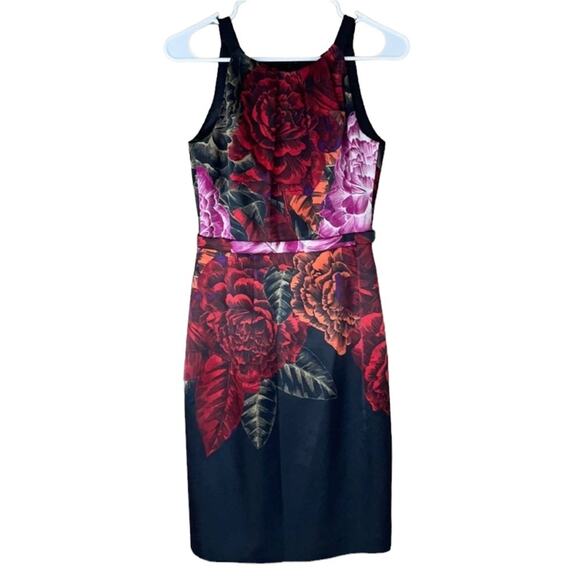 Tahari Sleeveless High Neck Sheath Dress Black Floral Size 2 - Picture 1 of 10